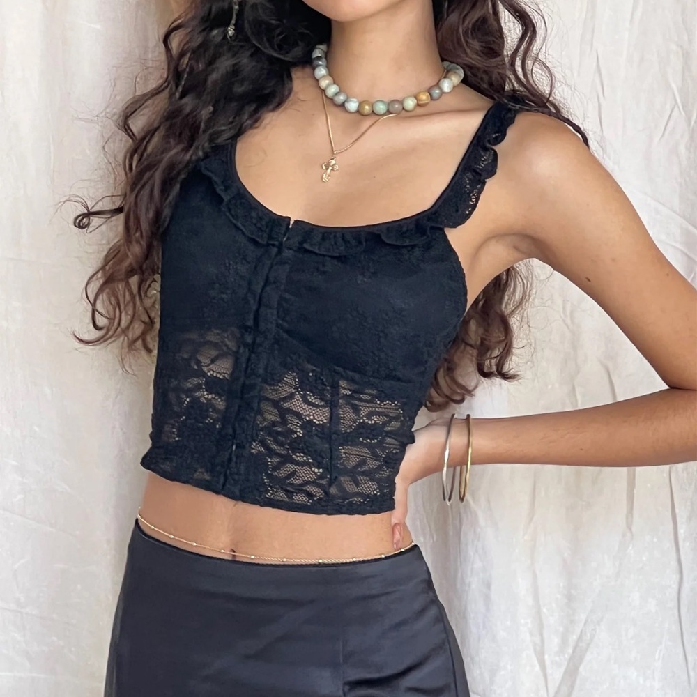 Motel Rocks Laru Corset Top in Lace Black